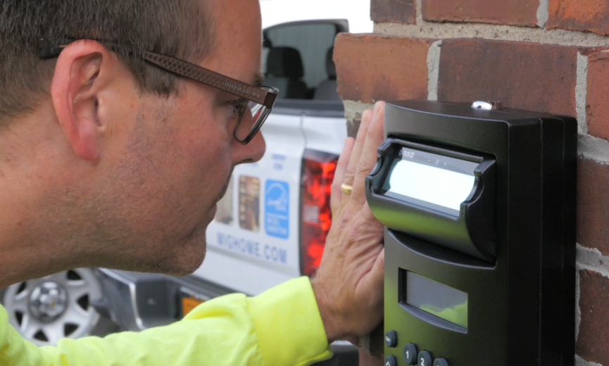 man at iris recognition terminal